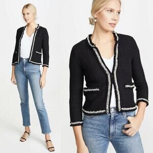 Alice + Olivia Georgia Pearl/Crystal Embellished Cardigan Black Size Large